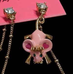 🐭🌸RARE CUTE Mouse Cheese Flower Betsey Pink Mismatched Dangle Earrings-NWT